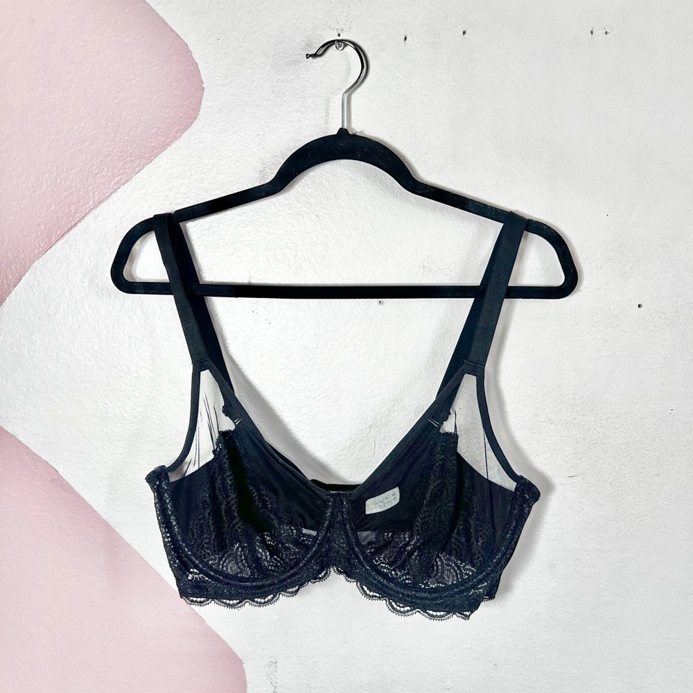 HSIA Black Lace Underwire Bra 38C Sheer Mesh Floral